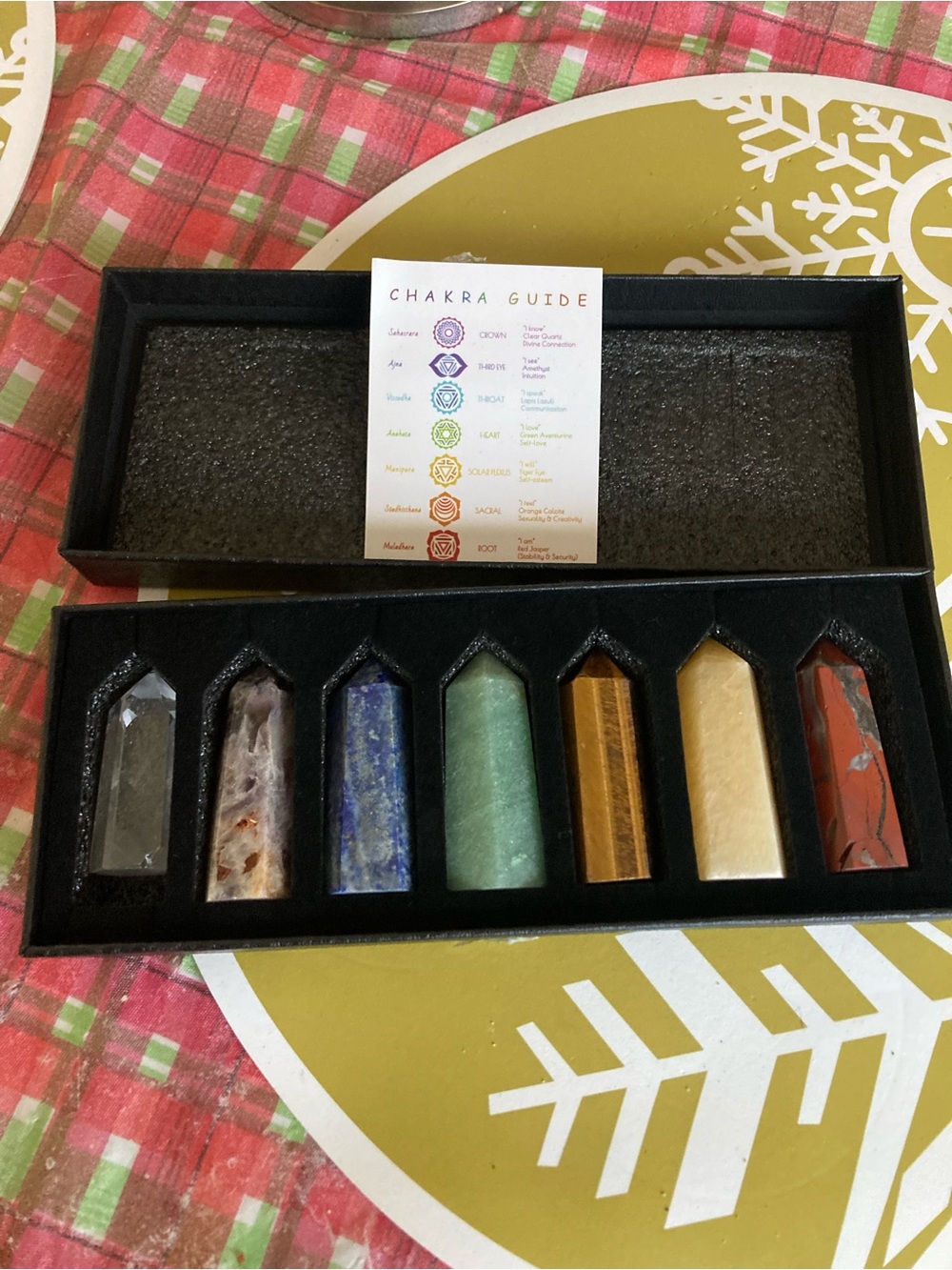 7-Stone Chakra Crystal Point Set with Guide